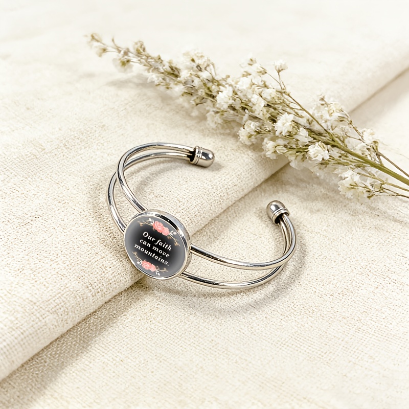 Women's Adjustable Open Bangle with Round Time Gemstone Inlay, Classic Design